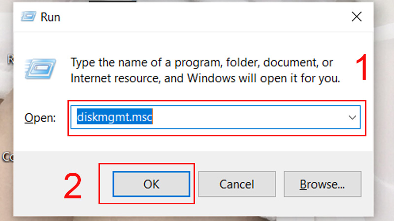 Gõ diskmgmt.msc trong ô Tìm kiếm