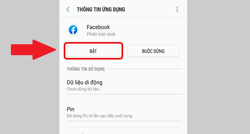 Nhấn BẬT lại ứng dụng mặc định