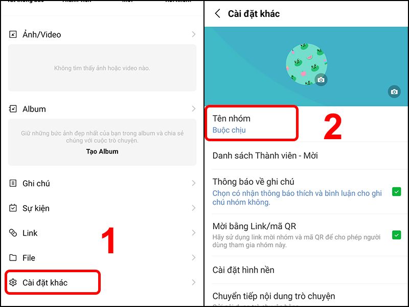 Vào Cài đặt khác và nhấn chọn Tên nhóm