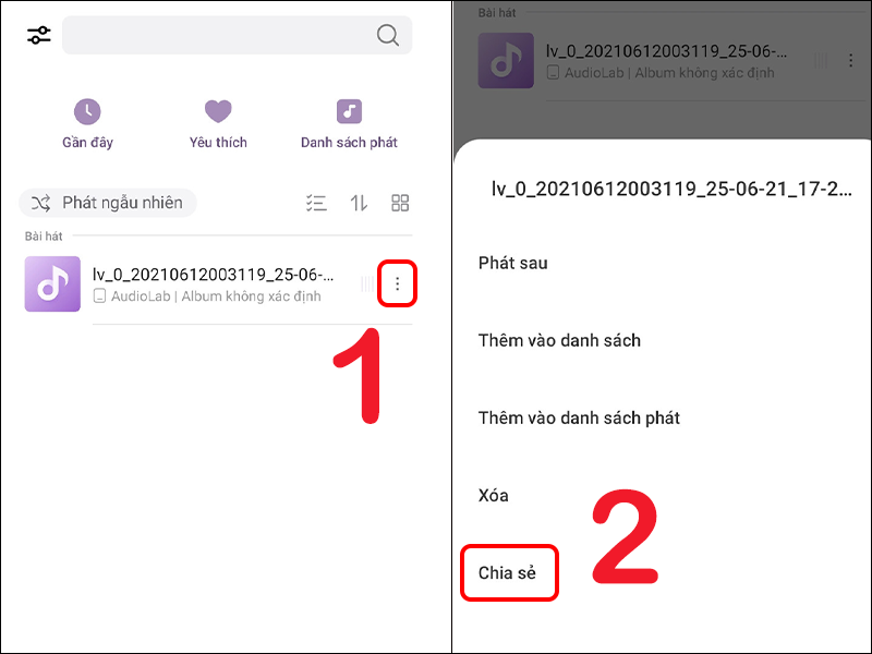 Chia sẻ tệp nhạc/bài hát từ điện thoại