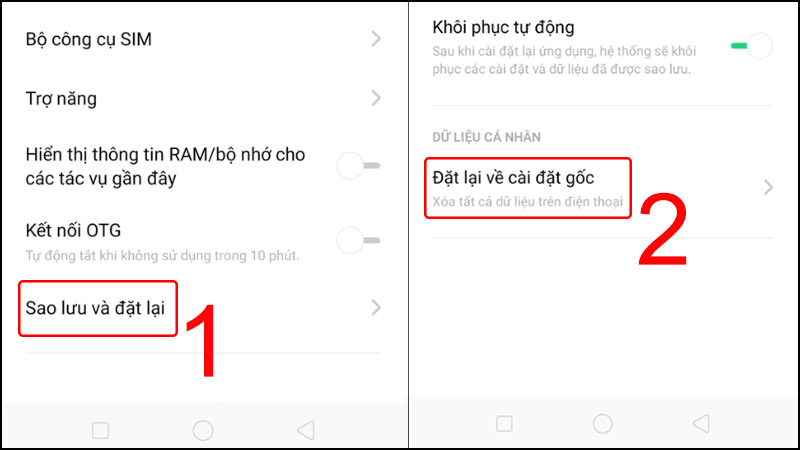 Đặt lại cài đặt gốc điện thoại