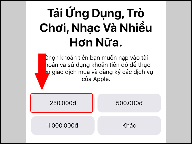 Chọn mệnh giá muốn nạp