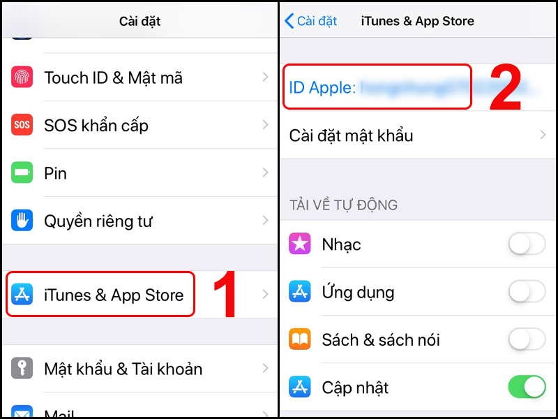 Tìm và chọn ID Apple trong Cài đặt