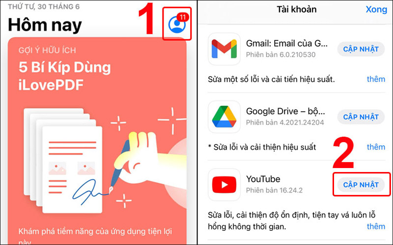 Cập nhật YouTube trên iPhone