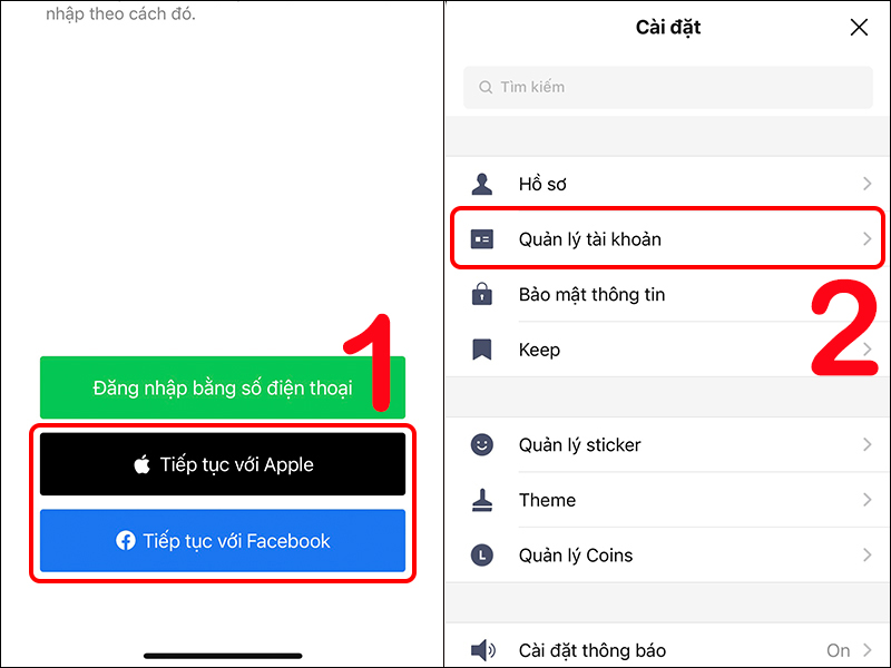 Đăng nhập LINE bằng Apple hoặc Facebook