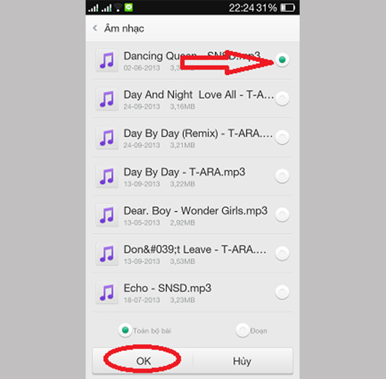 Chọn một bài hát bất kỳ làm nhạc chuông