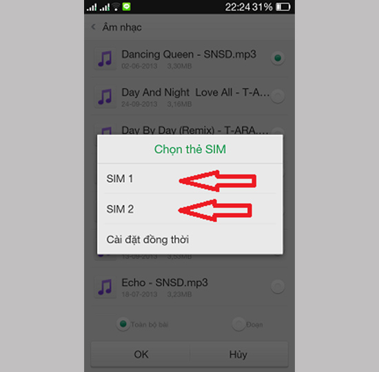 Chọn sim mà bạn muốn làm nhạc chuông là xong