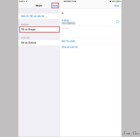 Danh bạ từ tài khoản Google sẽ tự động được tải xuống