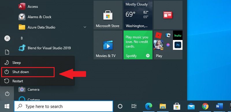 Shut down máy tính với phím Shift