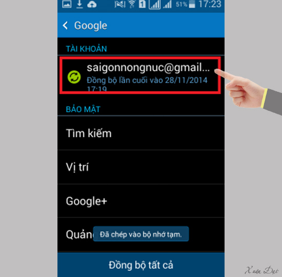 Chọn vào tài khoản google