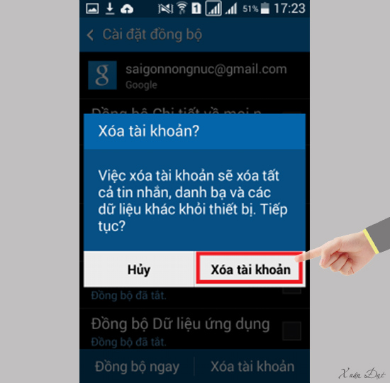 Chọn xóa tài khoản
