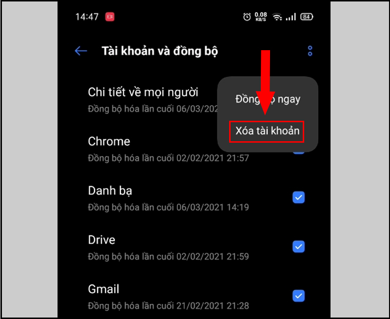 Xóa và thêm lại tài khoản Google