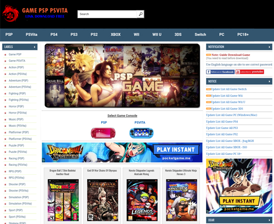 Đầu tiên bạn hãy truy cập vào trang web Game PSP. Và đây là giao diện chính của web.