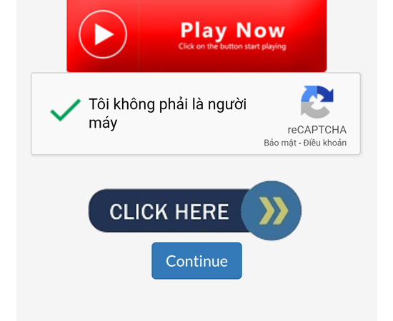 Check vào ô capcha để xác nhận và chọn Continue để tiếp tục.