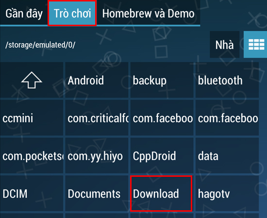 Chuyển sang tab Trò chơi và chọn vào dấu mũi tên. Ở đây mình tải game ở mục Download.