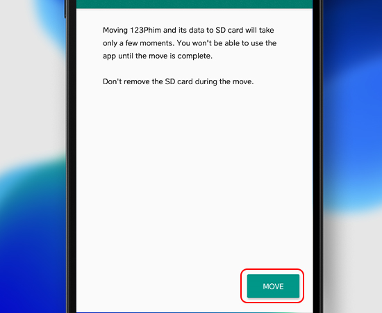 Sau đó chọn Move, và chờ ít phút để chép ứng dụng từ bộ nhớ sang thẻ nhớ điện thoại.