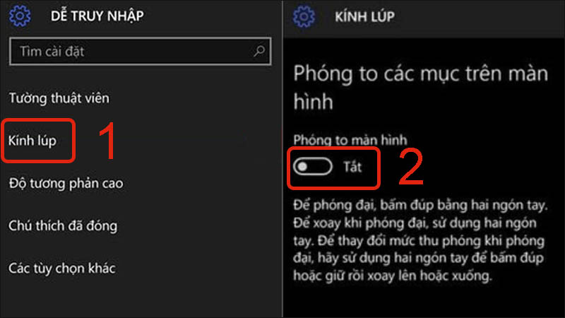 Nhấn v&agrave;o K&iacute;nh l&uacute;p rồi Tắt t&iacute;nh năng thu ph&oacute;ng m&agrave;n h&igrave;nh