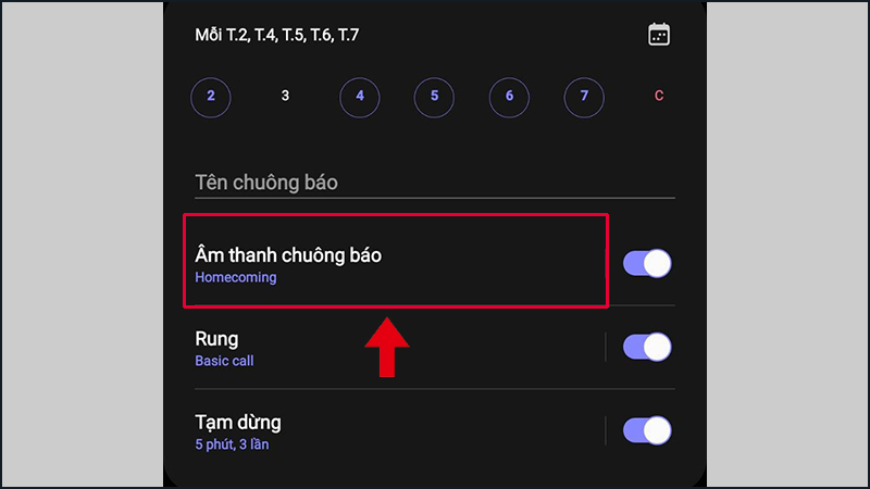 Tiếp tục chọn Âm thanh chuông báo