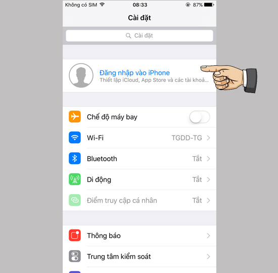Cài đặt đăng nhập vào iPhone
