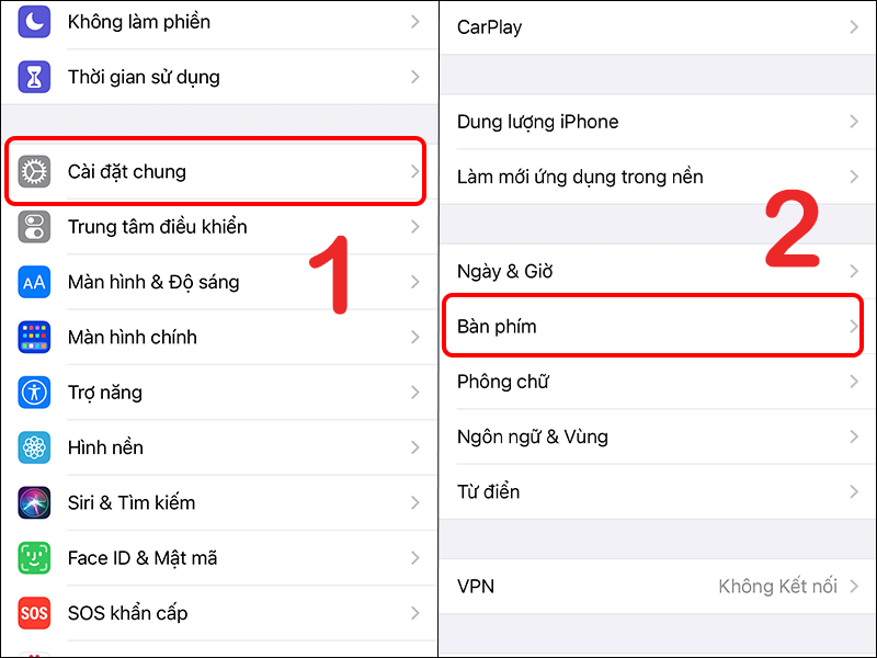 Vào cài đặt và chọn Bàn phím