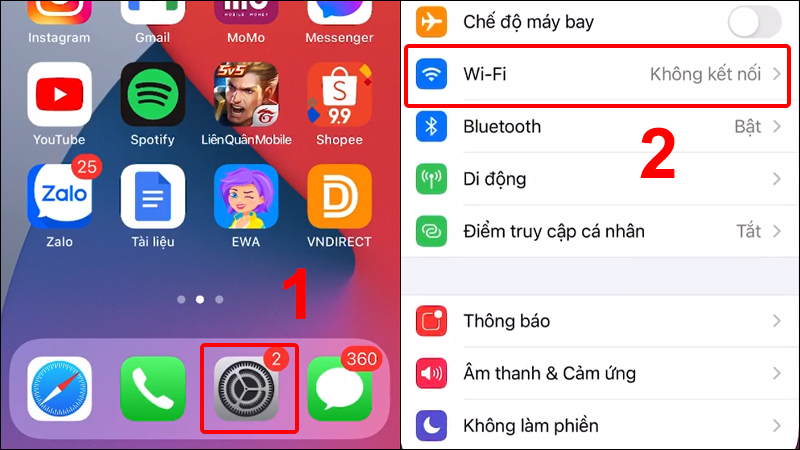 Vào Cài đặt trên iPhone và chọn Wi-Fi