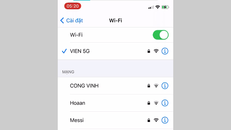 Biểu tượng WiFi xuất hiện khi bạn kết nối thành công