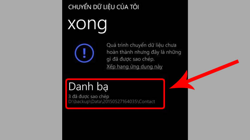Thiết bị sẽ th&ocirc;ng b&aacute;o mục đ&atilde; sao lưu 