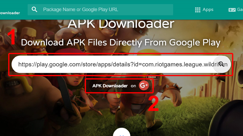 Nhập liên kết của ứng dụng và nhấn APK Downloader