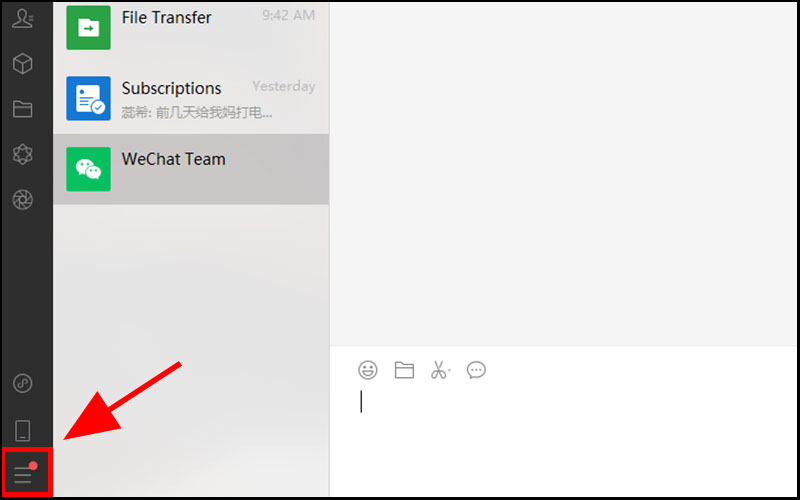 Chọn ký hiệu 3 gạch ở phía dưới góc trái giao diện Wechat trên máy tính.