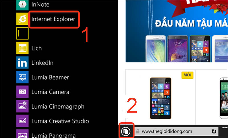 V&agrave;o Internet Explorer rồi chọn biểu tượng mở tab mới