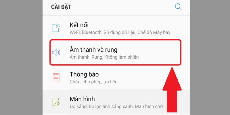 Vào Cài đặt chọn mục Âm thanh và rung.