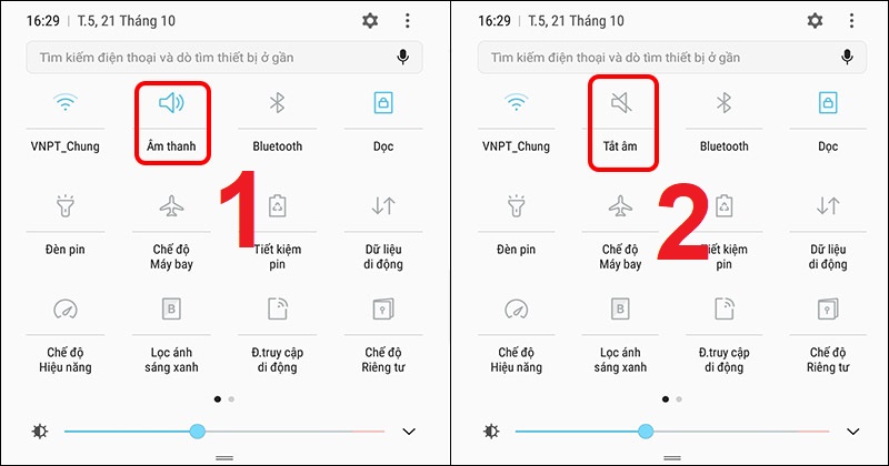 Kéo thanh trạng thái từ trên xuống và chọn bật/tắt Âm thanh.