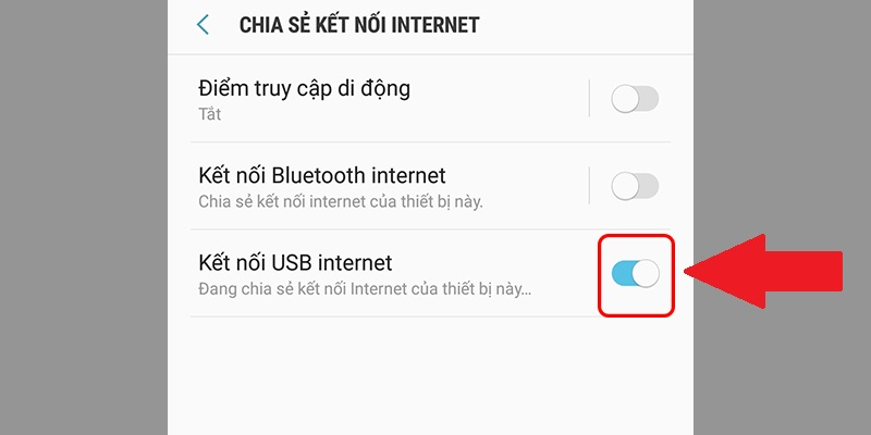 Bật Kết nối USB Internet