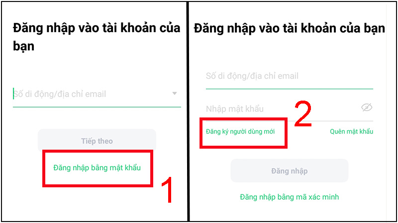 Đăng nhập bằng mật khẩu > Đăng ký người dùng mới