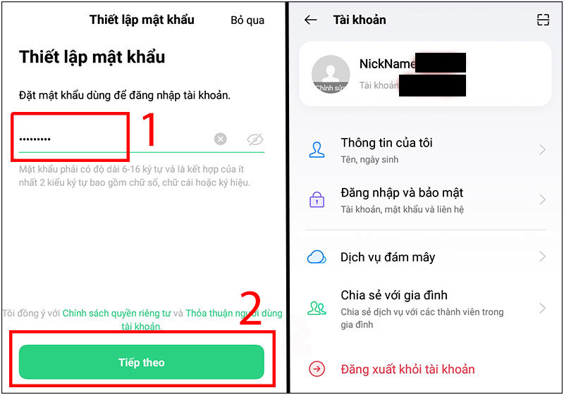 Thiết lập mật khẩu