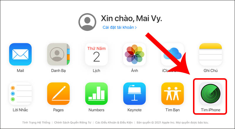 Chọn mục Tìm iPhone