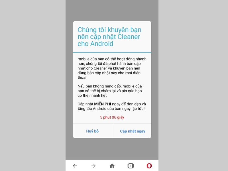 Một thông báo nâng cấp phần mềm từ máy của khách hàng sử dụng điện thoại Android