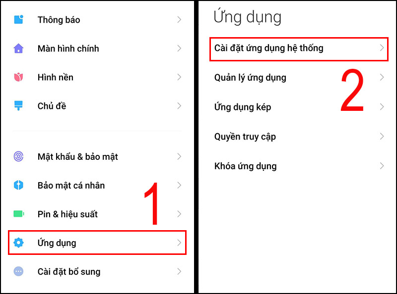 Chọn Ứng dụng > Chọn Cài đặt ứng dụng hệ thống