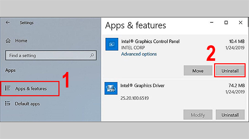 Khi đã tìm thấy ứng dụng Intel Graphics Control Panel > Nháy đúp chuột chọn Uninstall
