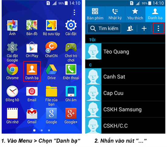 Hướng dẫn sao chép danh bạ từ SIM sang máy Samsung Galaxy V