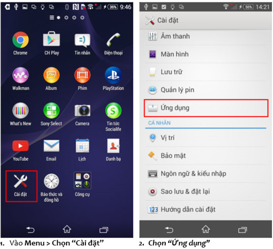 Chuyển ứng dụng qua thẻ nhớ SD trên Sony Xperia M2