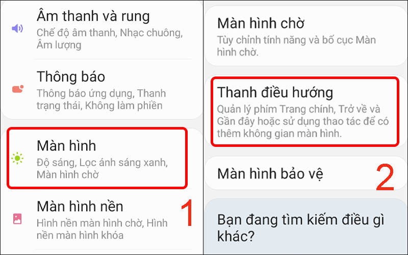 Nhấn vào mục Màn hình rồi chọn Thanh điều hướng