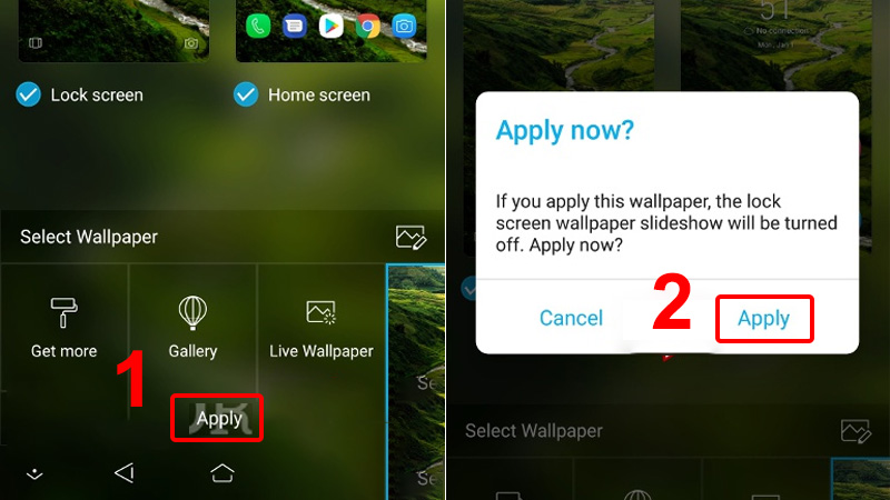 Nhấn Apply (&Aacute;p dụng) v&agrave; chọn Apply( &Aacute;p dụng) để thay đổi h&igrave;nh nền