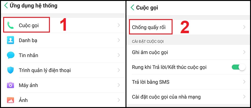 Mở cài đặt Chống quấy rối