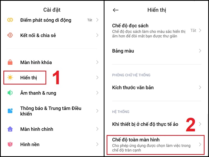 Chọn mở Chế độ toàn màn hình