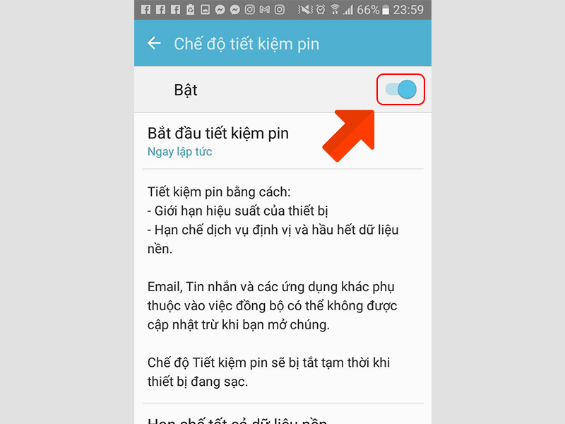 Tắt chế độ tiết kiệm pin Android