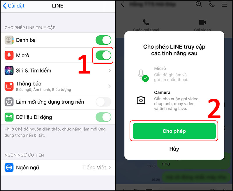 Cho phép Line truy cập Micro