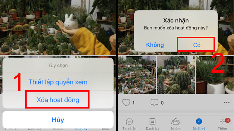 Nhấn dấu 3 chấm ở cuối bài đăng để tùy chọn Xóa hoạt động