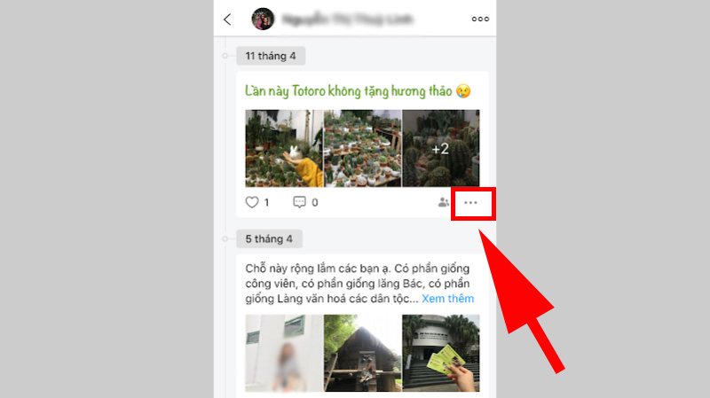 Chọn dấu 3 chấm bên dưới bài đăng cũ bạn muốn xóa