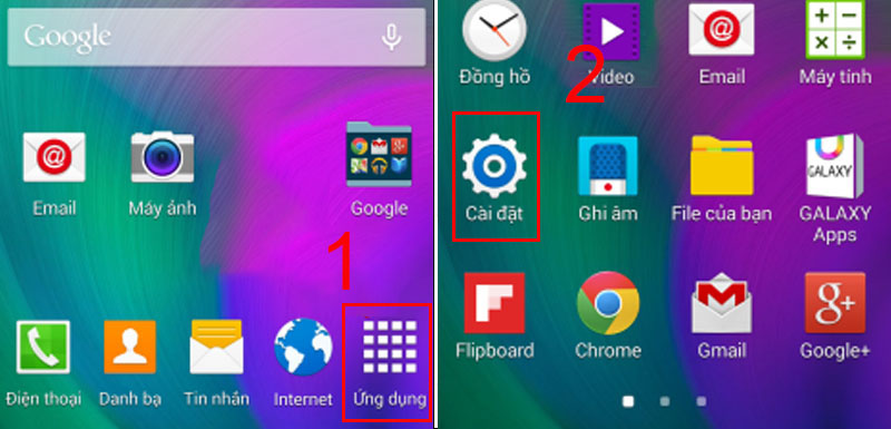 V&agrave;o Ứng dụng v&agrave; chọn C&agrave;i đặt